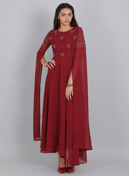 Maroon Printed Cut-Out Style kurta - wforwoman