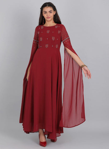 Maroon Printed Cut-Out Style kurta - wforwoman