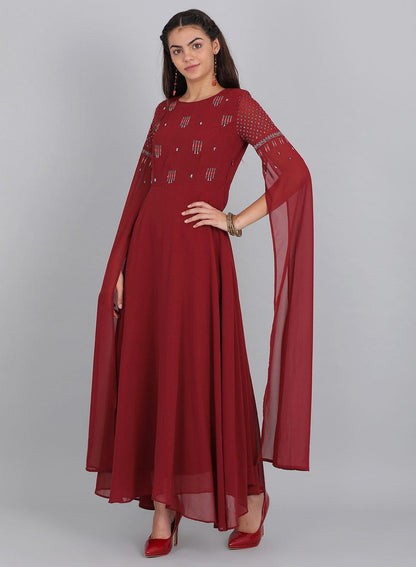 Maroon Printed Cut-Out Style kurta - wforwoman