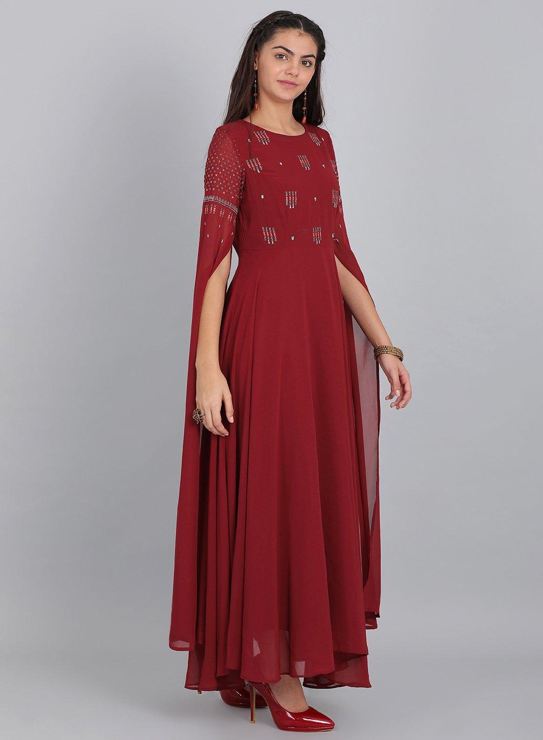 Maroon Printed Cut-Out Style kurta - wforwoman