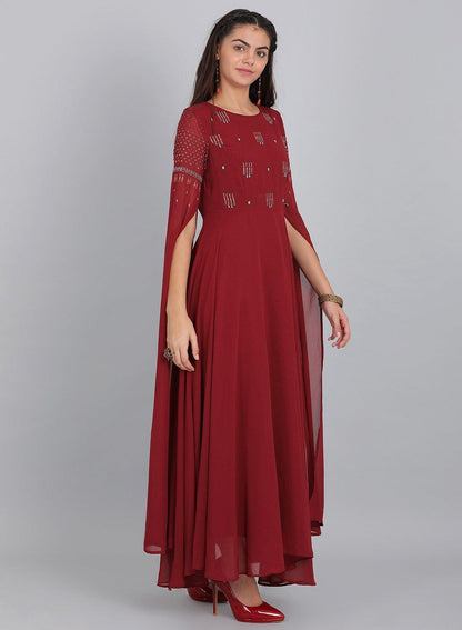 Maroon Printed Cut-Out Style kurta - wforwoman
