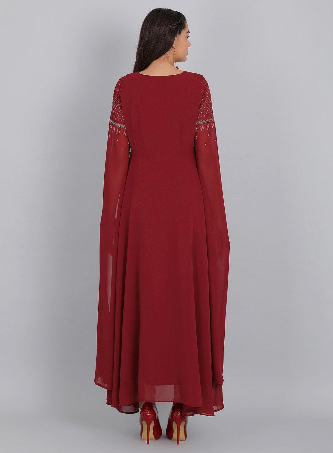 Maroon Printed Cut-Out Style kurta - wforwoman