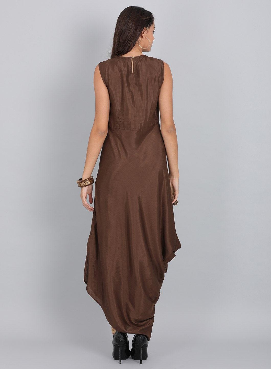 Brown Embellished Round Neck kurta - wforwoman