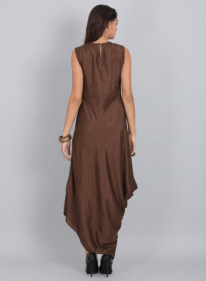 Brown Embellished Round Neck kurta - wforwoman