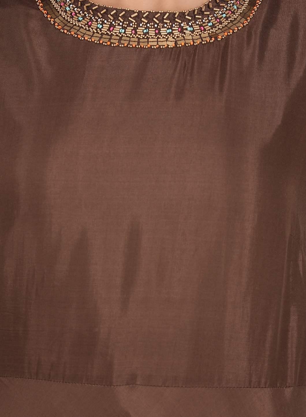 Brown Embellished Round Neck kurta - wforwoman
