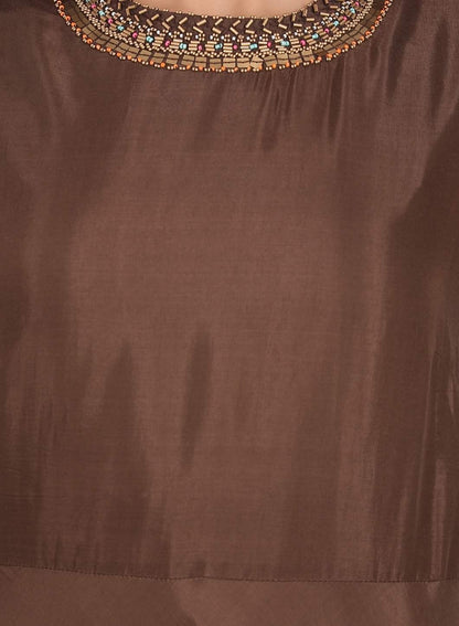 Brown Embellished Round Neck kurta - wforwoman