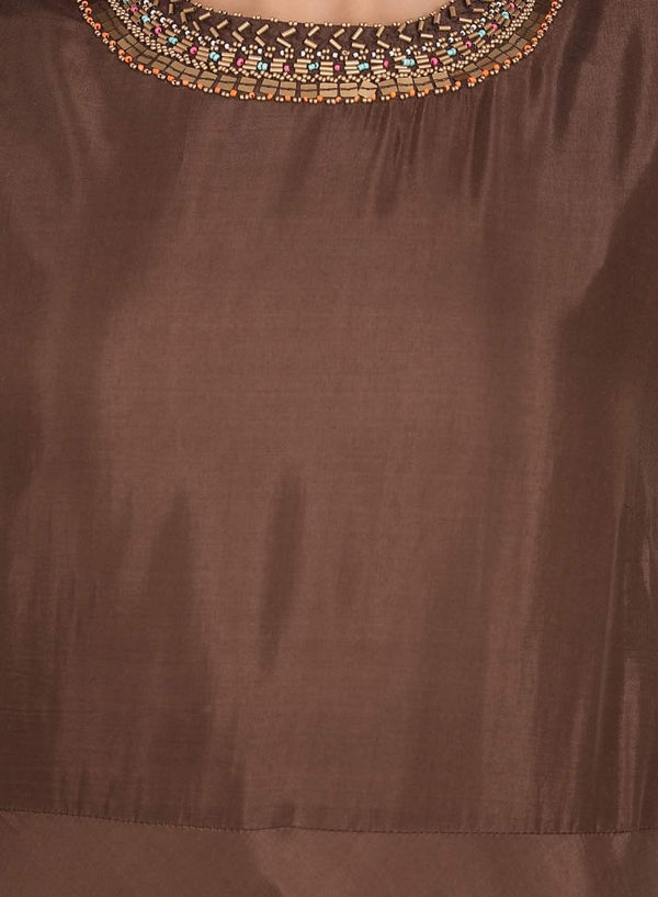 Brown Embellished Round Neck kurta