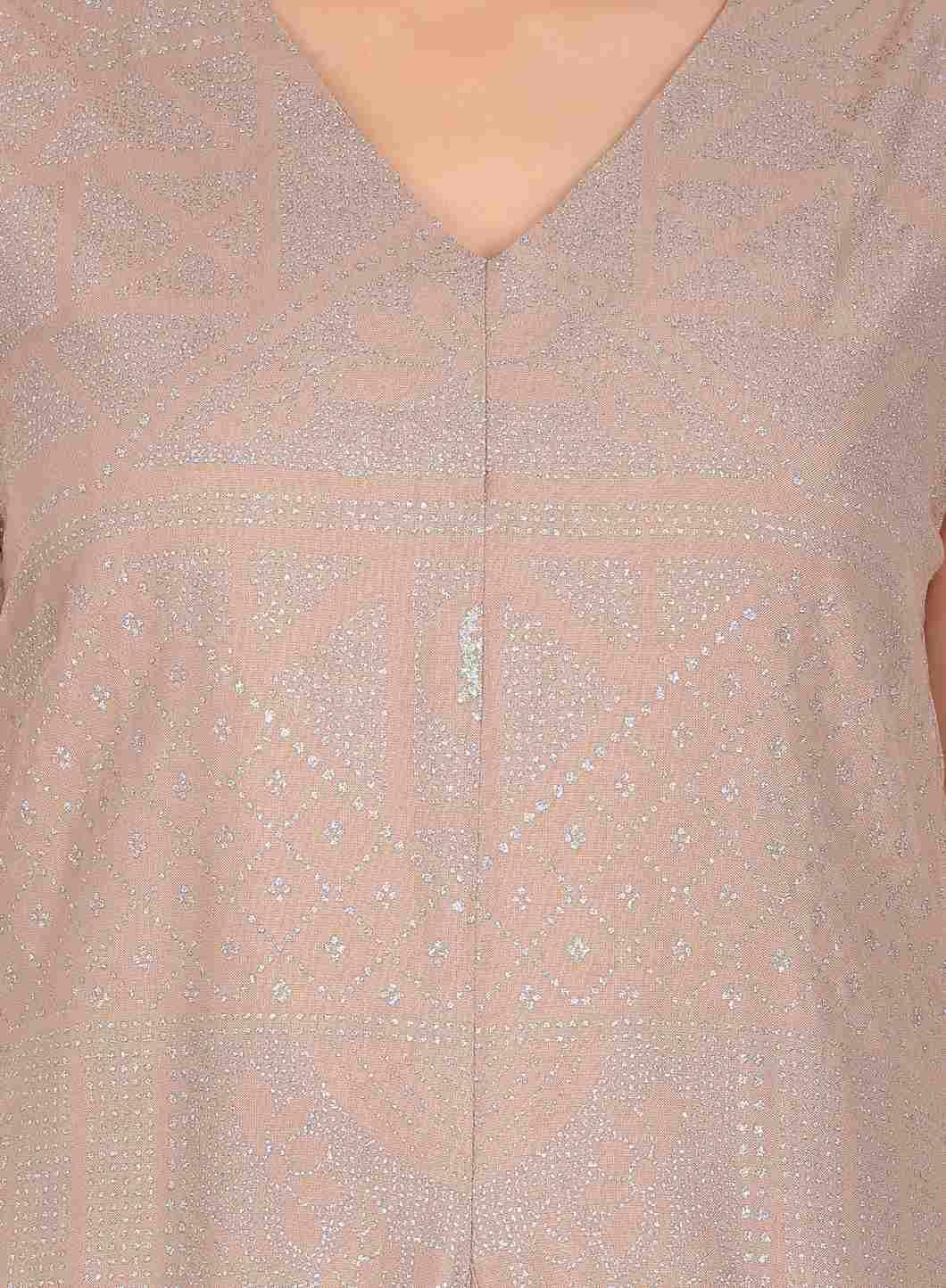 Beige V Neck Flared Hemline kurta - wforwoman