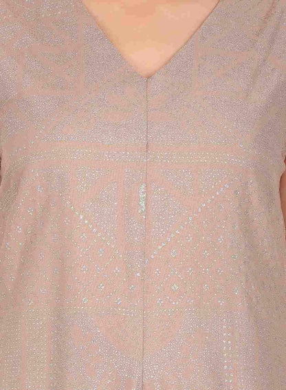 Beige V Neck Flared Hemline kurta - wforwoman