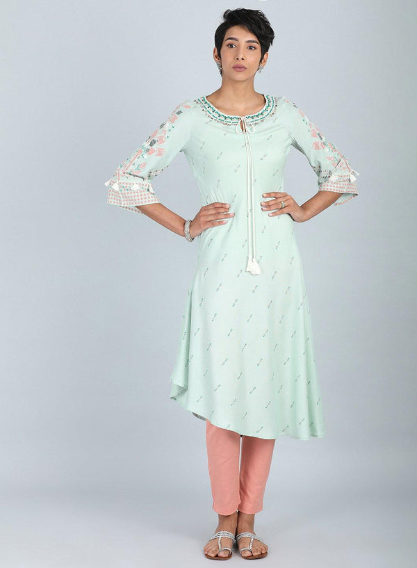 Blue Round Neck Printed kurta