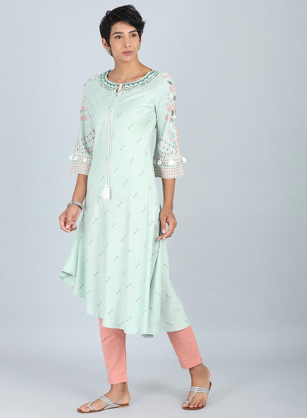 Blue Round Neck Printed kurta