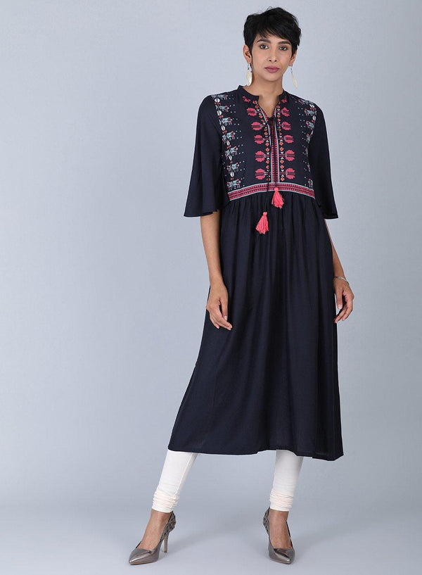 Black Mandarin Neck Tie-Up kurta