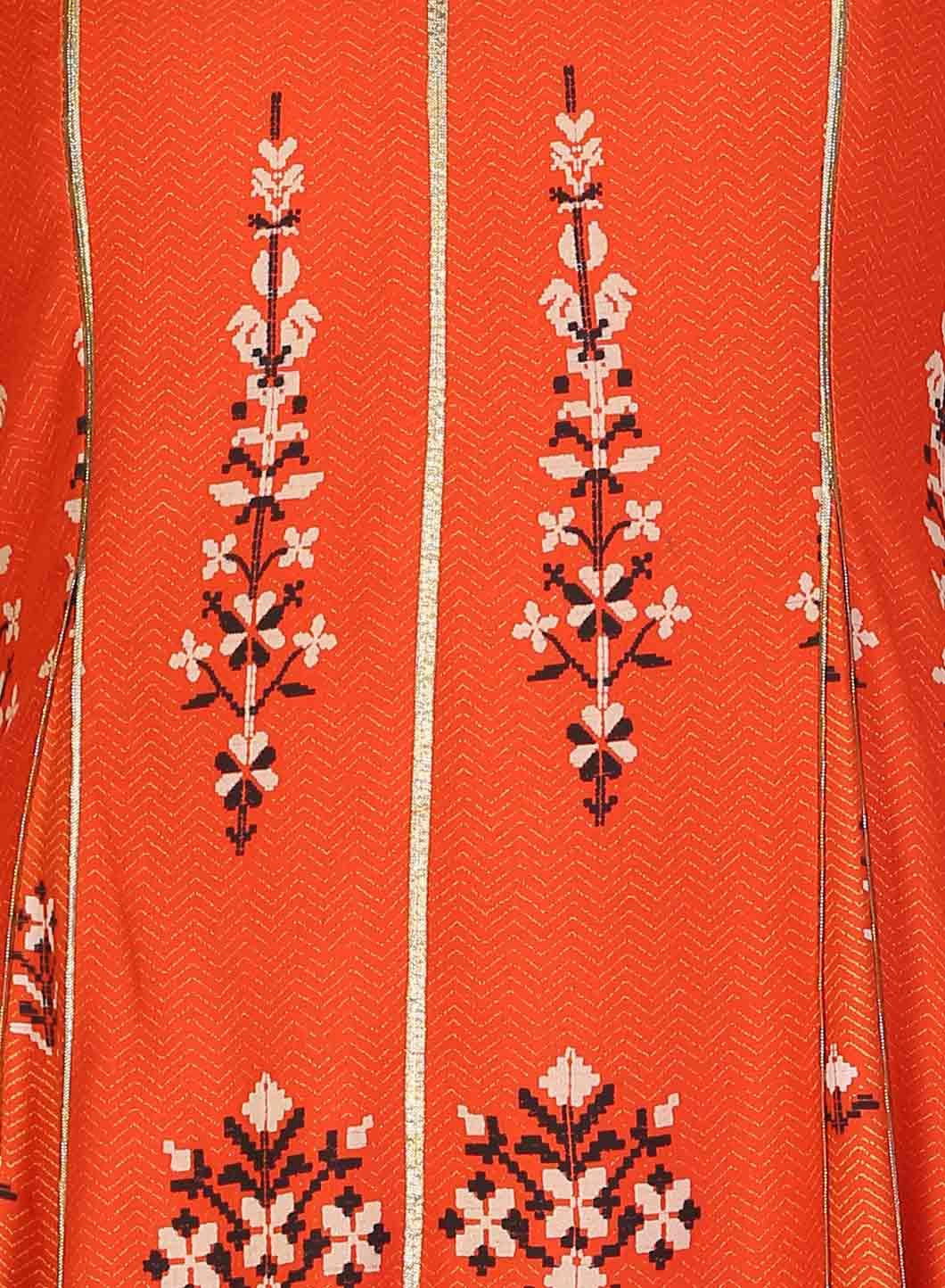 Orange Mandarin Neck Printed kurta - wforwoman
