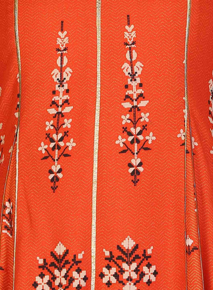 Orange Mandarin Neck Printed kurta - wforwoman