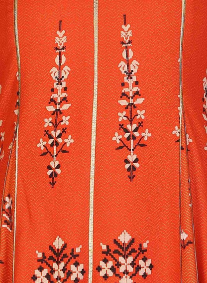 Orange Mandarin Neck Printed kurta - wforwoman
