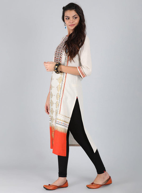 Off-White Round Neck Printed kurta