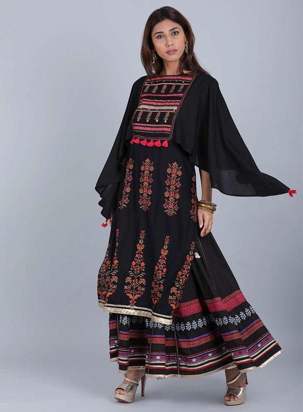 Black Mandarin Neck Embellished kurta