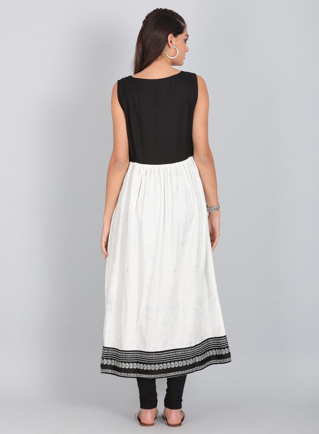 Black Printed Round Neck kurta - wforwoman