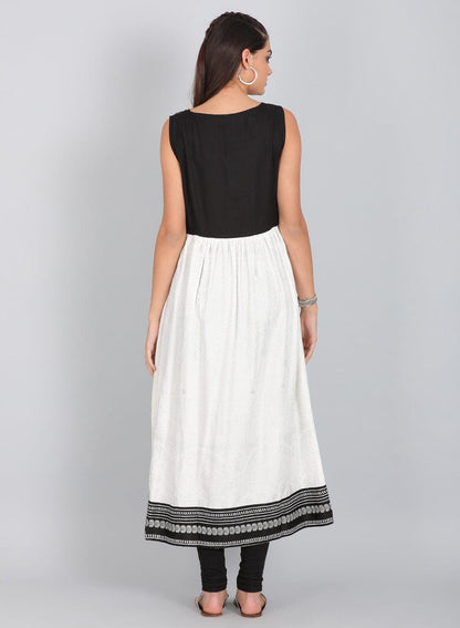 Black Printed Round Neck kurta - wforwoman