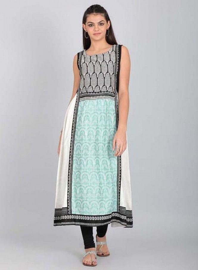 Black Printed Round Neck kurta - wforwoman