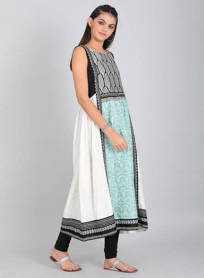 Black Printed Round Neck kurta - wforwoman