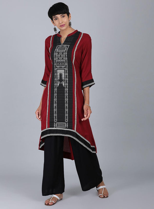 Black Mandarin Neck Printed kurta