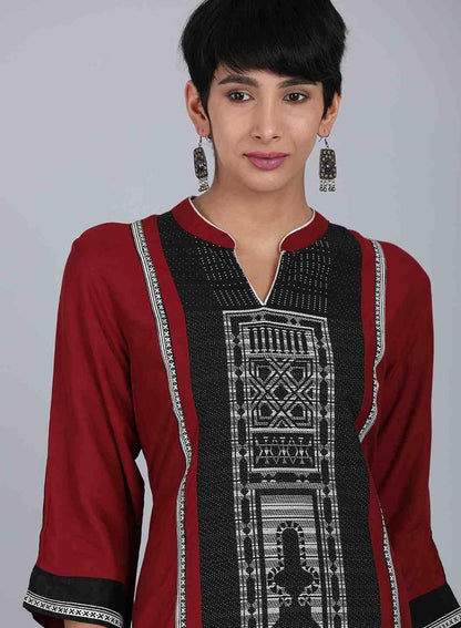 Black Mandarin Neck Printed kurta - wforwoman