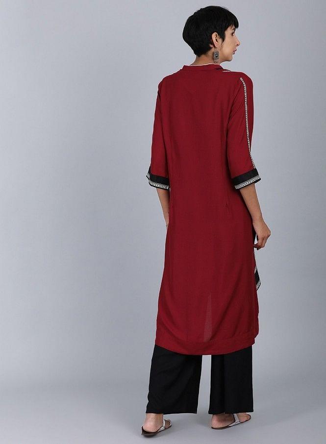 Black Mandarin Neck Printed kurta - wforwoman