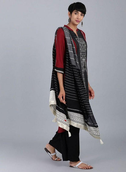 Black Mandarin Neck Printed kurta - wforwoman