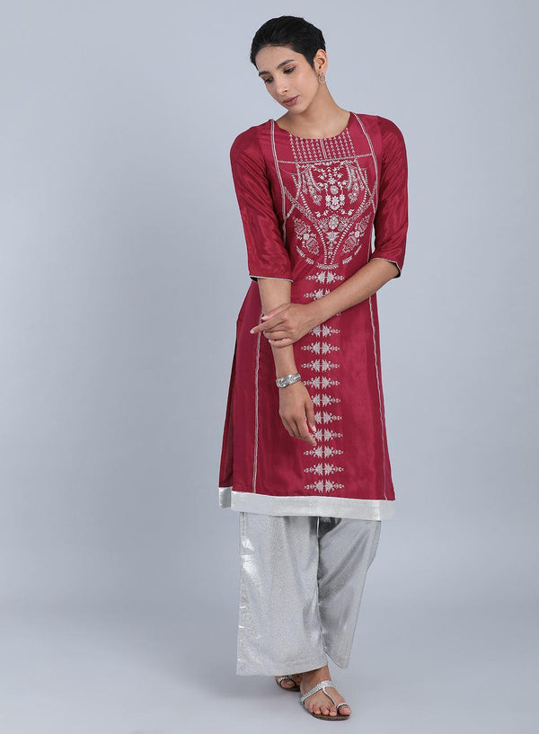 Maroon Round Neck Printed kurta