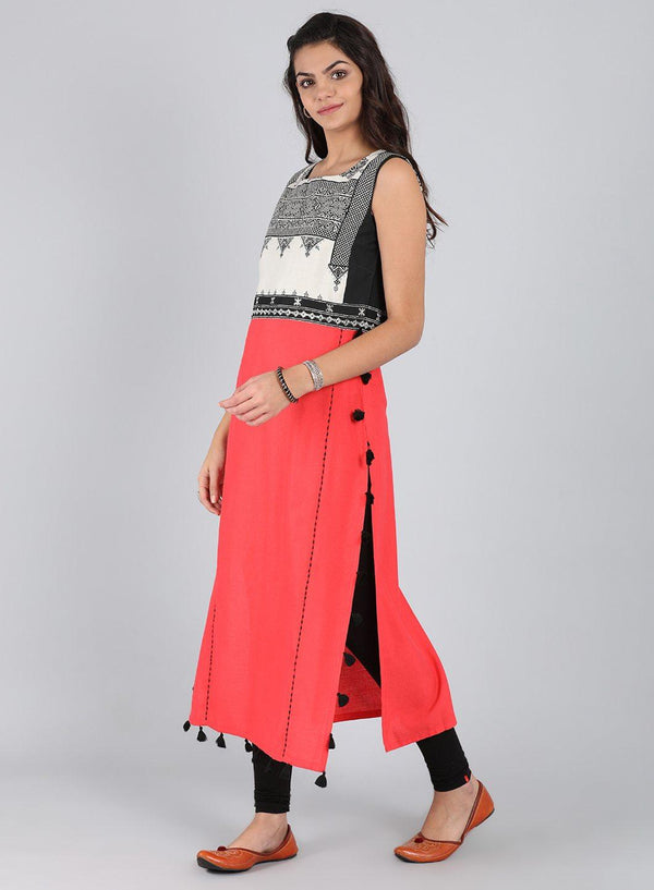 Red Round Neck A-Line kurta