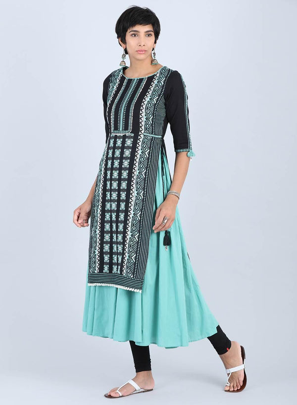 Black Round Neck Gathered kurta