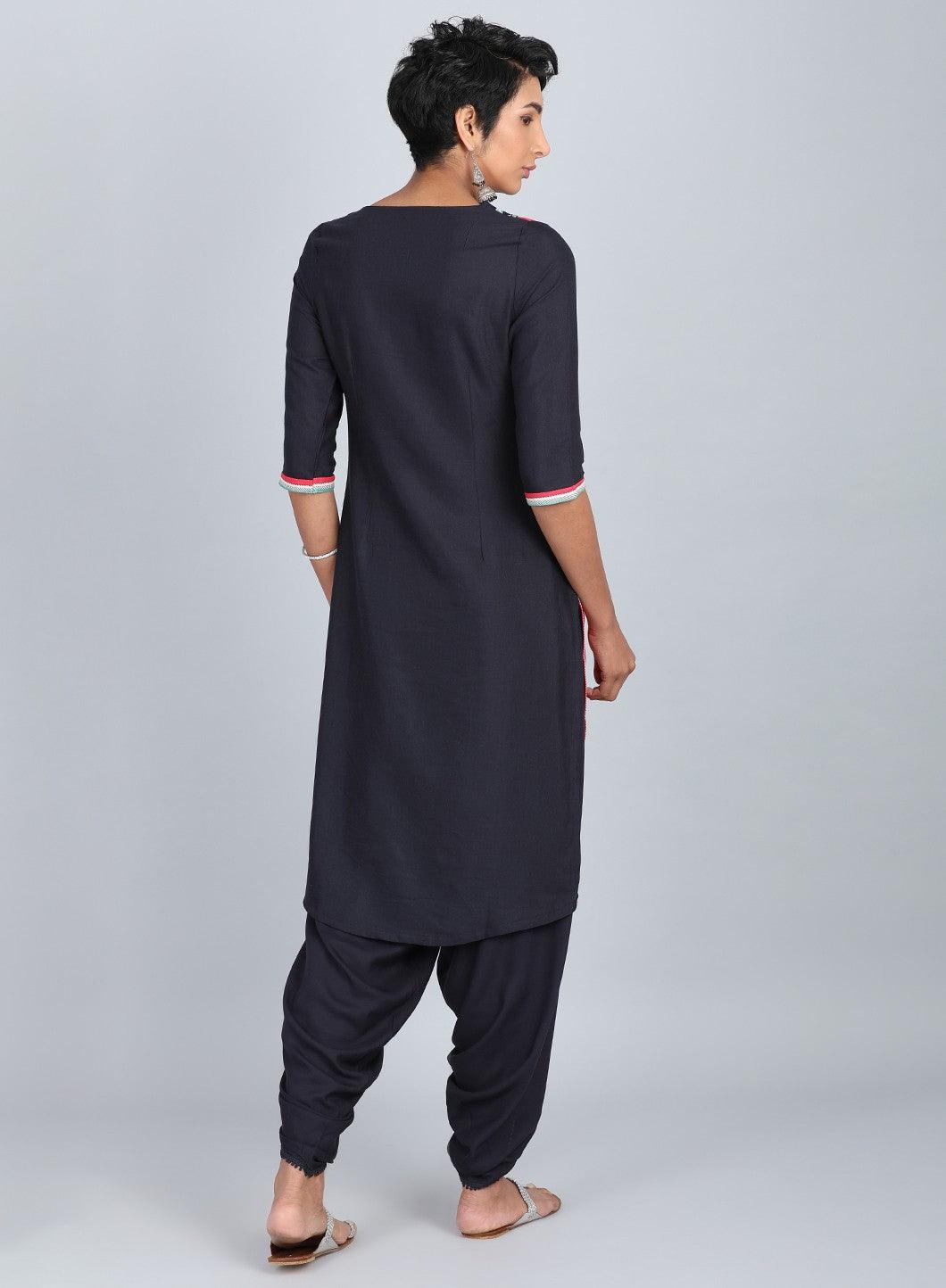 Blue Round Neck Printed kurta - wforwoman
