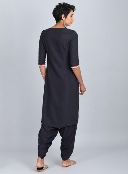 Blue Round Neck Printed kurta - wforwoman