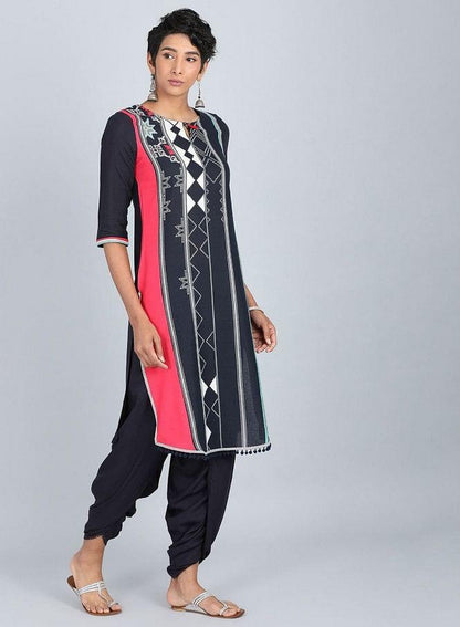 Blue Round Neck Printed kurta - wforwoman
