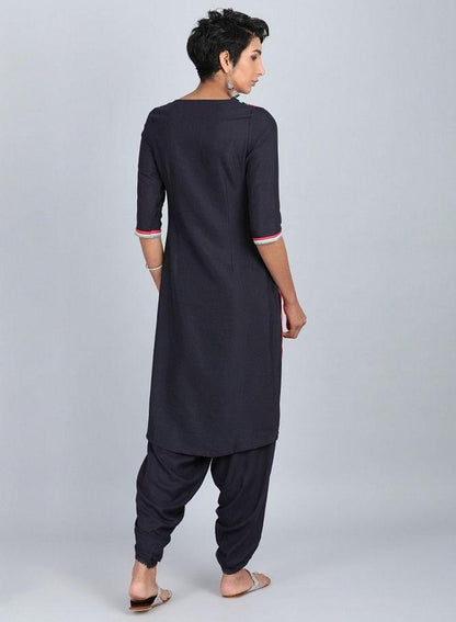 Blue Round Neck Printed kurta - wforwoman