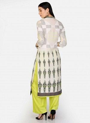 Off-White Mandarin Neck Parrot Print kurta - wforwoman