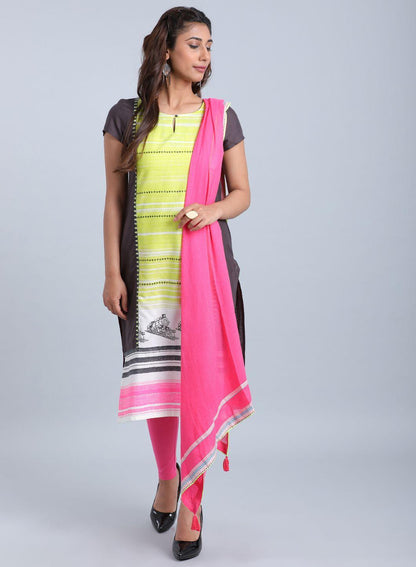 Black &amp; Green Printed Stylized Round Neck kurta - wforwoman