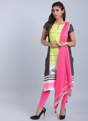 Black &amp; Green Printed Stylized Round Neck kurta - wforwoman