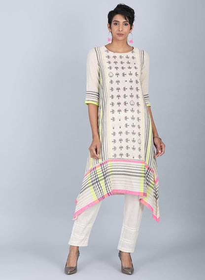 Grey Round Neck Printed kurta - wforwoman
