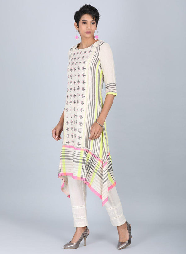 Grey Round Neck Printed kurta