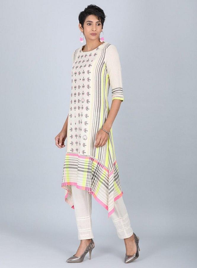 Grey Round Neck Printed kurta - wforwoman
