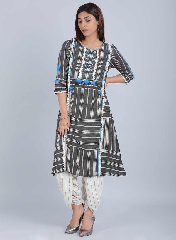 Grey Round Neck Tassel kurta