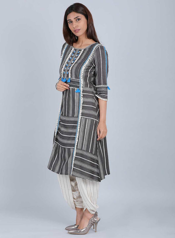 Grey Round Neck Tassel kurta