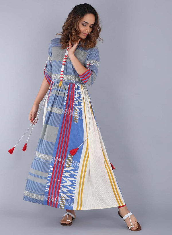 Blue Mandarin Neck Printed kurta