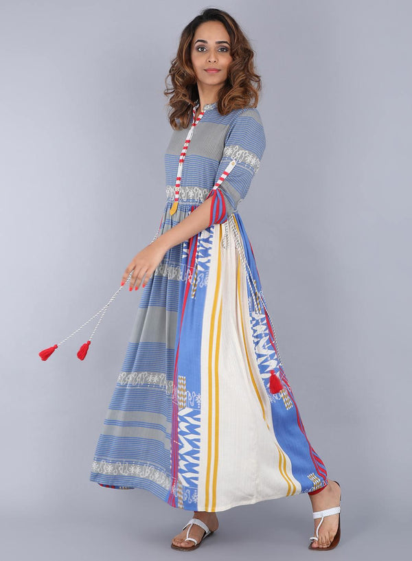 Blue Mandarin Neck Printed kurta