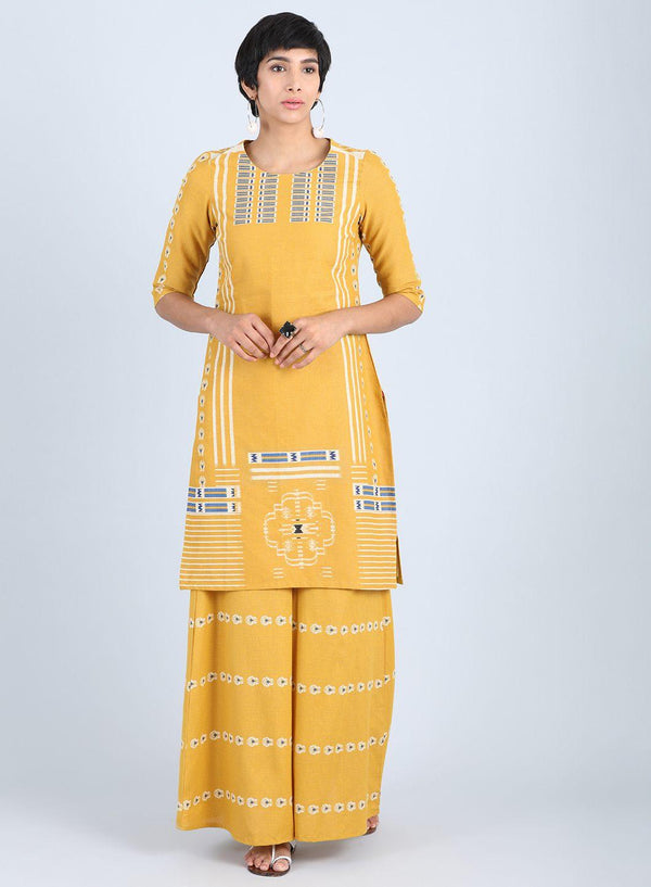 Yellow Round Neck Printed kurta