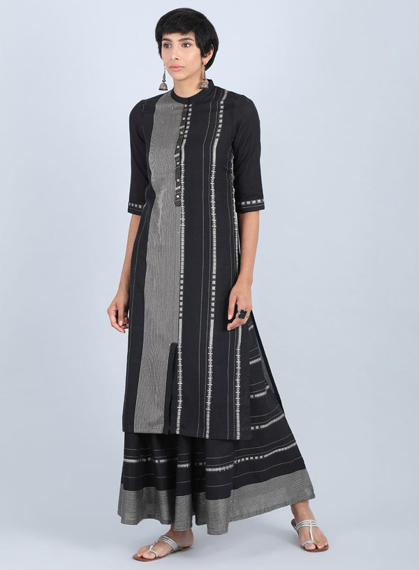 Black Mandarin Neck Printed kurta