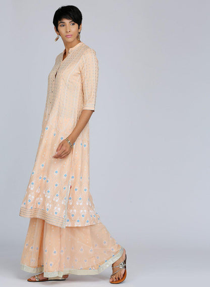 Peach Mandarin Neck Printed kurta - wforwoman
