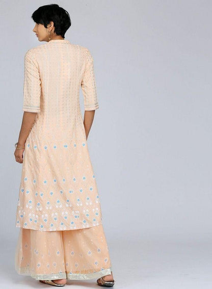 Peach Mandarin Neck Printed kurta - wforwoman